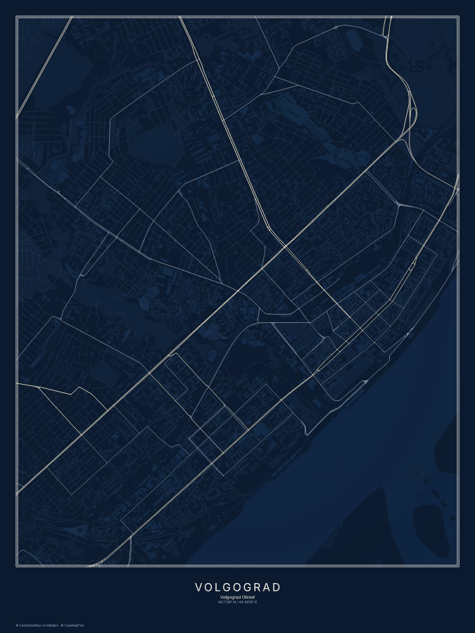 Volgograd map poster, midnight style