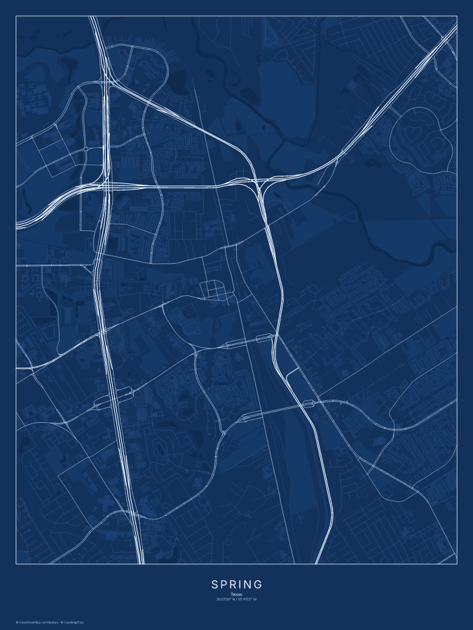 Spring map poster, blueprint style