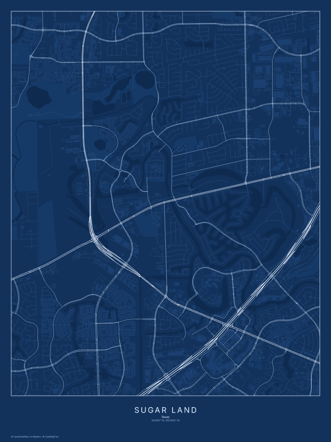 Sugar Land map poster, blueprint style