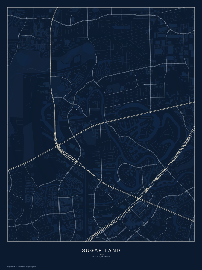 Sugar Land map poster, midnight style