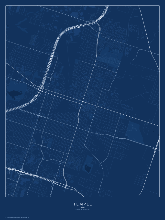 Temple map poster, blueprint style