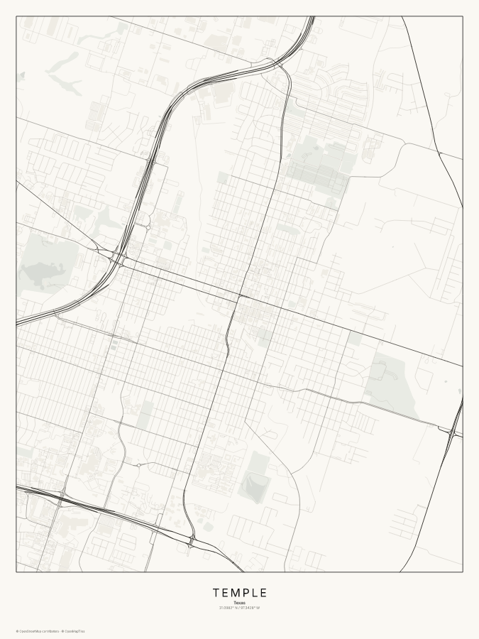 Temple map poster, classic style