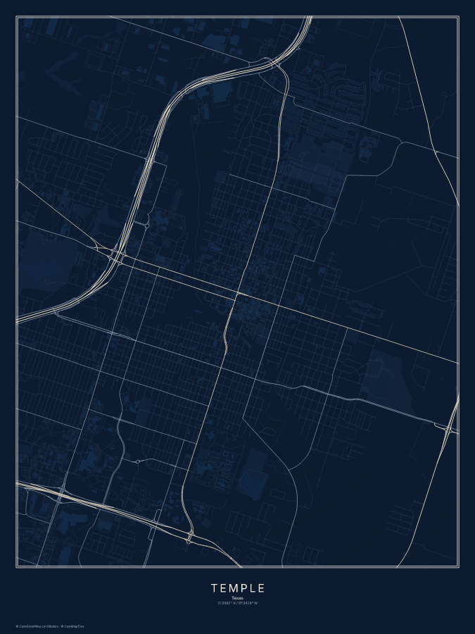 Temple map poster, midnight style
