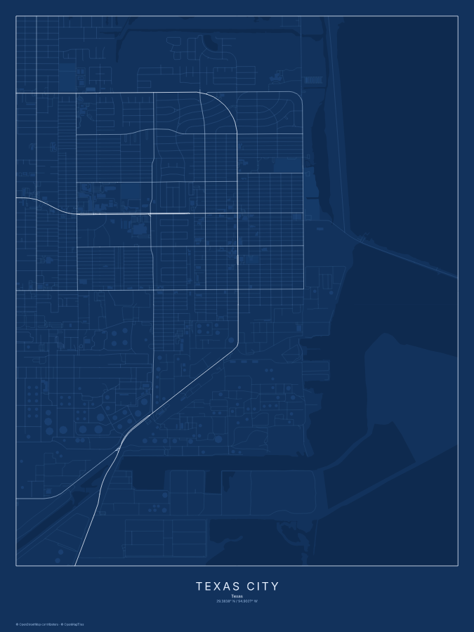 Texas City map poster, blueprint style