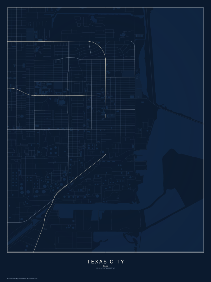 Texas City map poster, midnight style