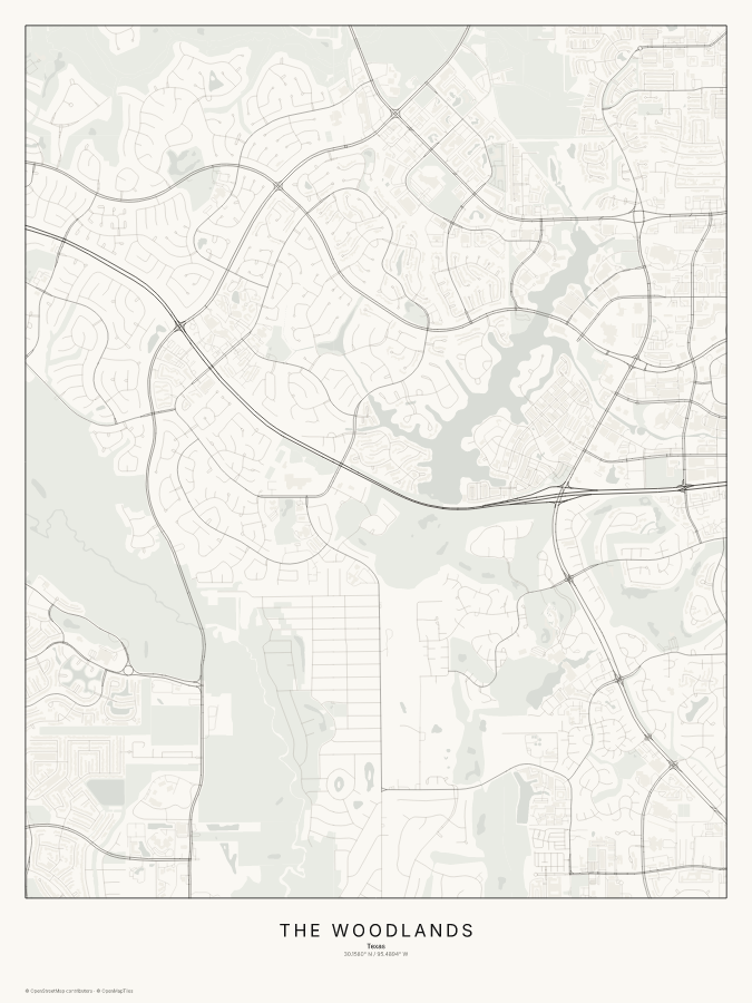 The Woodlands map poster, classic style