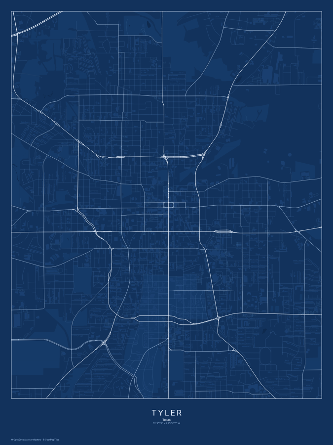 Tyler map poster, blueprint style
