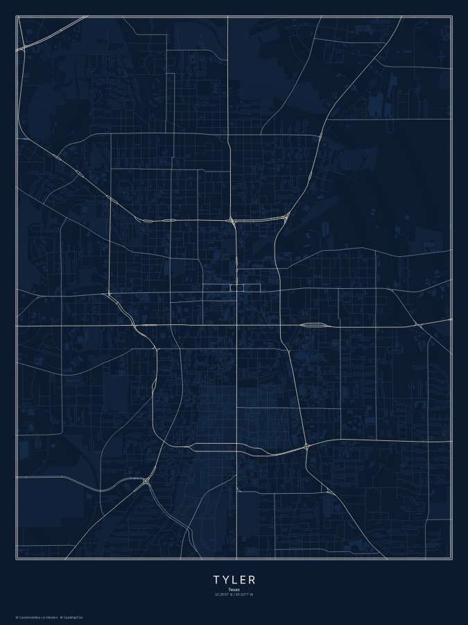 Tyler map poster, midnight style
