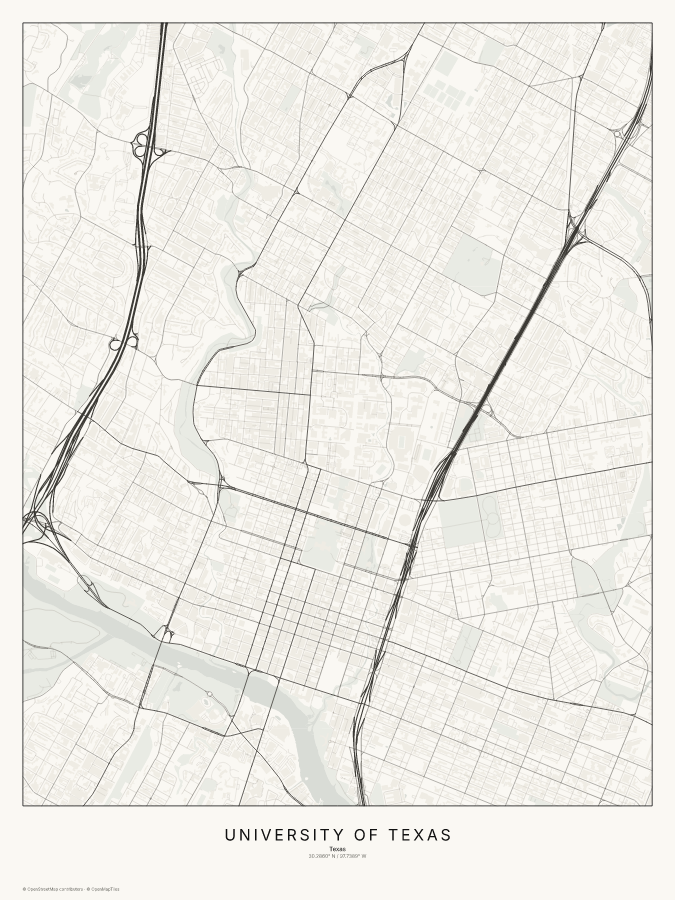 University of Texas map poster, classic style