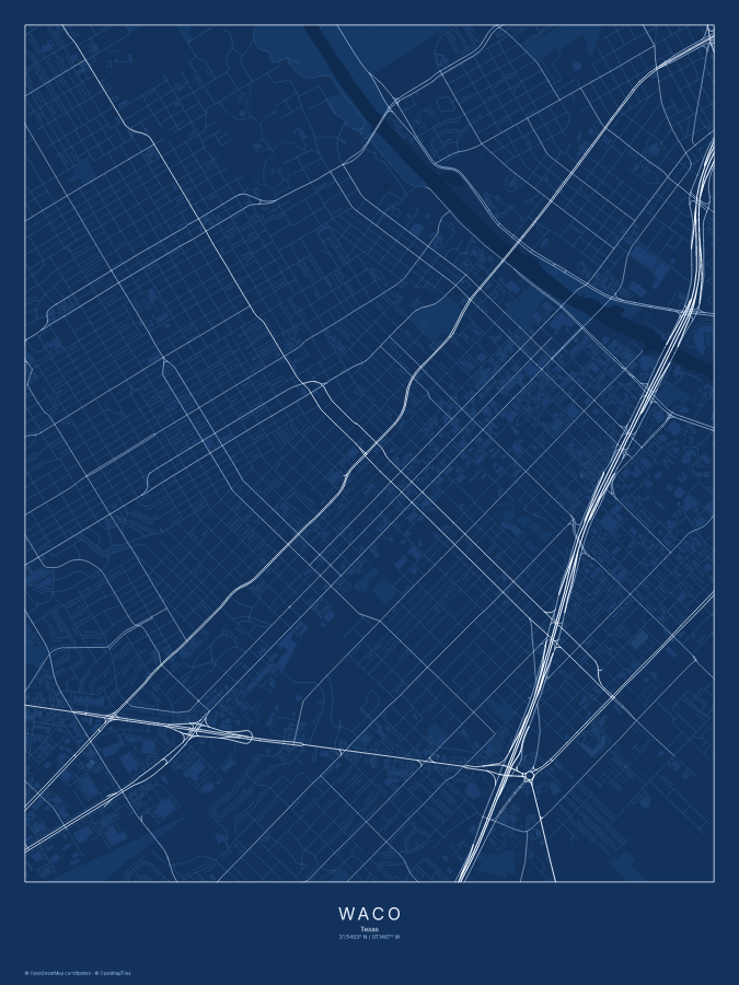 Waco map poster, blueprint style