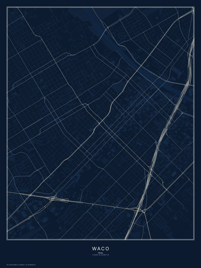 Waco map poster, midnight style
