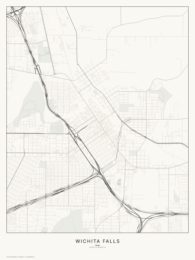 Wichita Falls map poster, classic style
