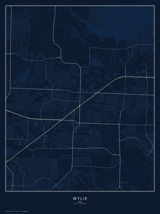 Wylie map poster, midnight style