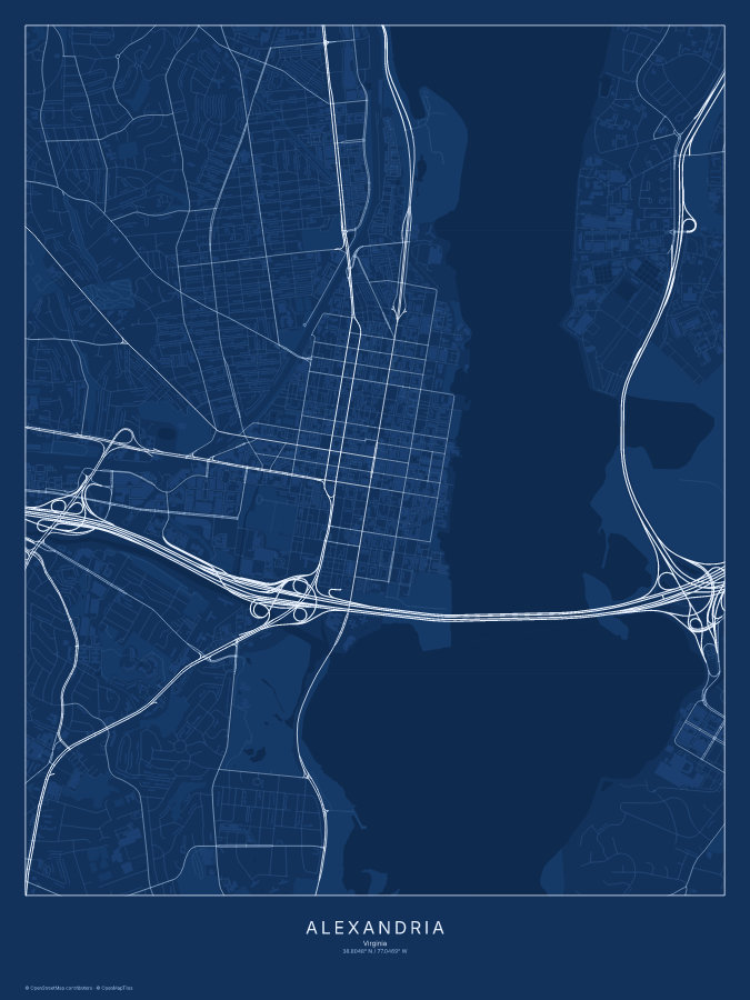 Alexandria map poster, blueprint style