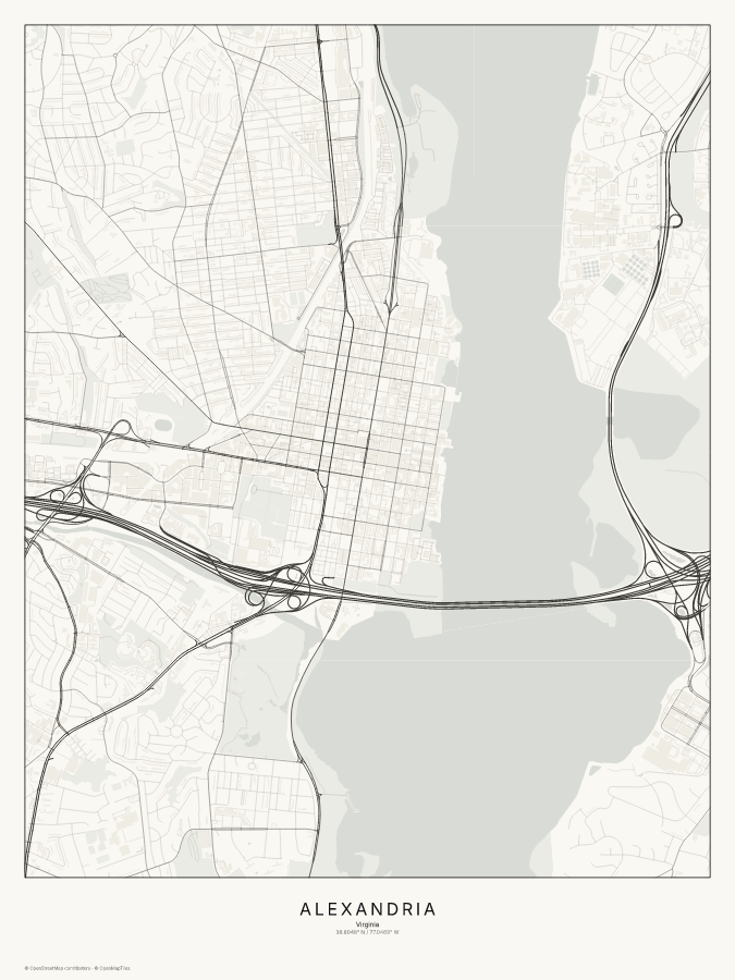 Alexandria map poster, classic style