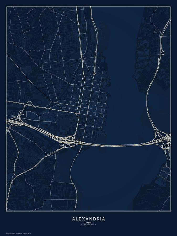 Alexandria map poster, midnight style