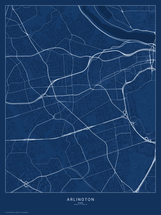 Arlington map poster, blueprint style