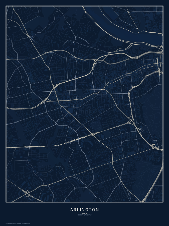 Arlington map poster, midnight style