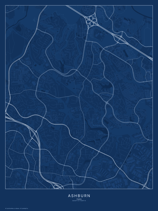 Ashburn map poster, blueprint style