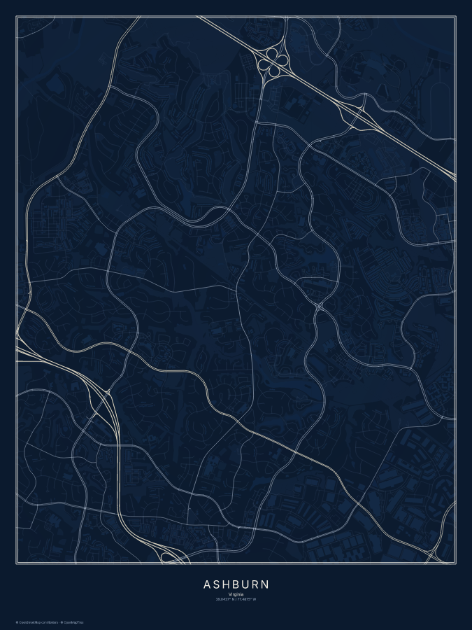 Ashburn map poster, midnight style