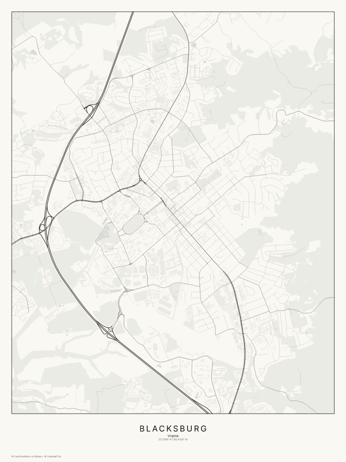Blacksburg map poster, classic style