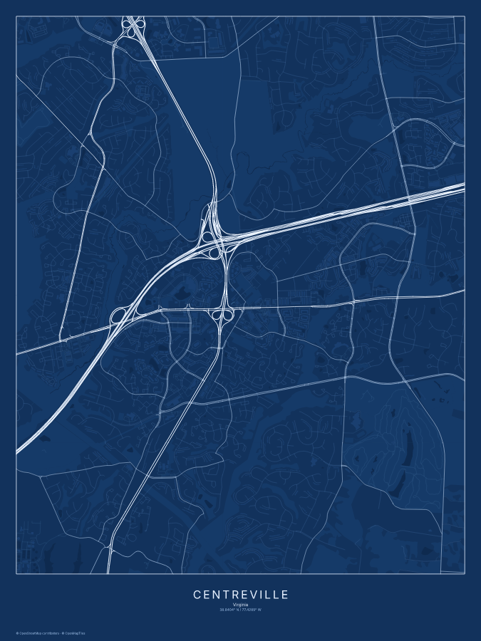 Centreville map poster, blueprint style