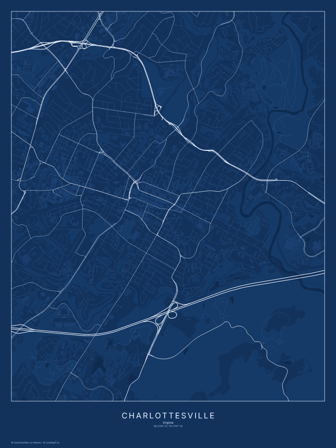 Charlottesville map poster, blueprint style