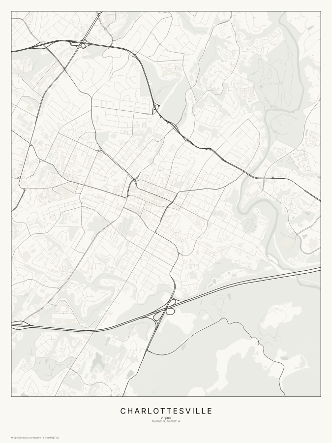 Charlottesville map poster, classic style