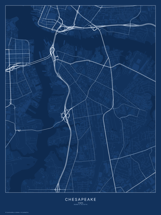 Chesapeake map poster, blueprint style