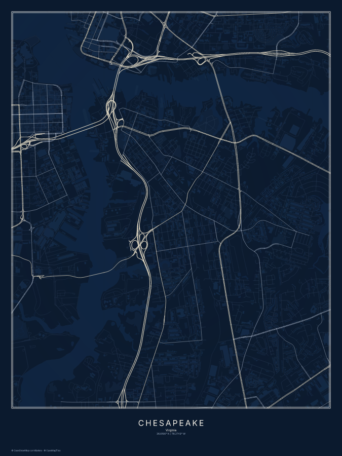 Chesapeake map poster, midnight style