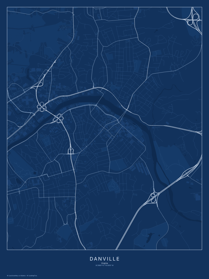 Danville map poster, blueprint style