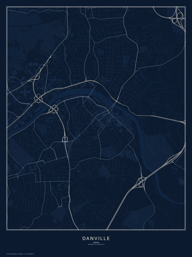 Danville map poster, midnight style