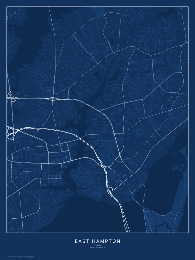 East Hampton map poster, blueprint style