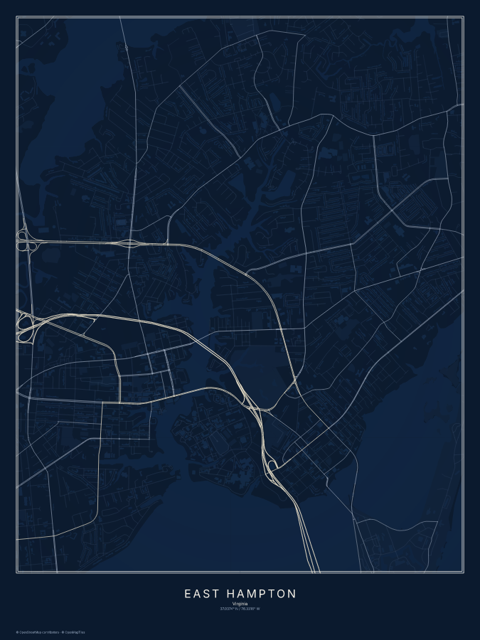 East Hampton map poster, midnight style