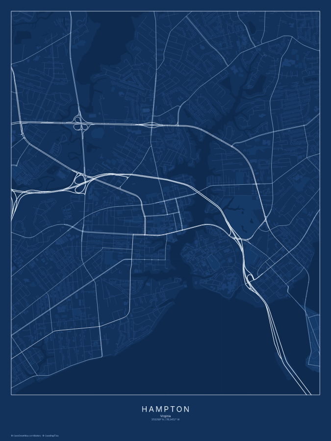 Hampton map poster, blueprint style
