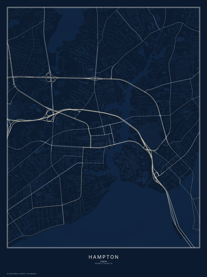 Hampton map poster, midnight style