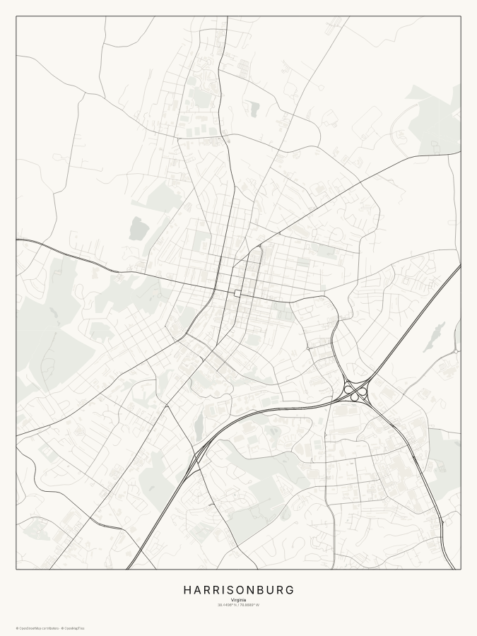 Harrisonburg map poster, classic style