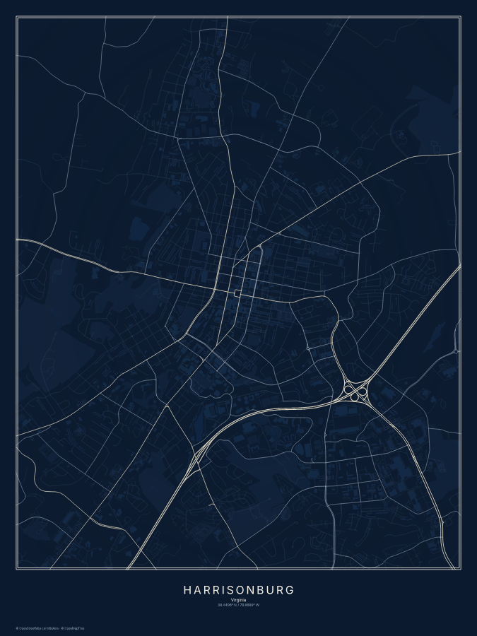 Harrisonburg map poster, midnight style