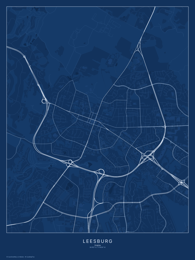 Leesburg map poster, blueprint style