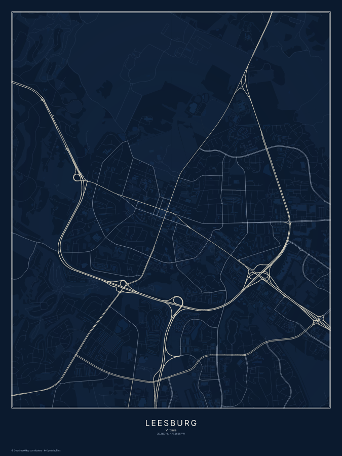 Leesburg map poster, midnight style