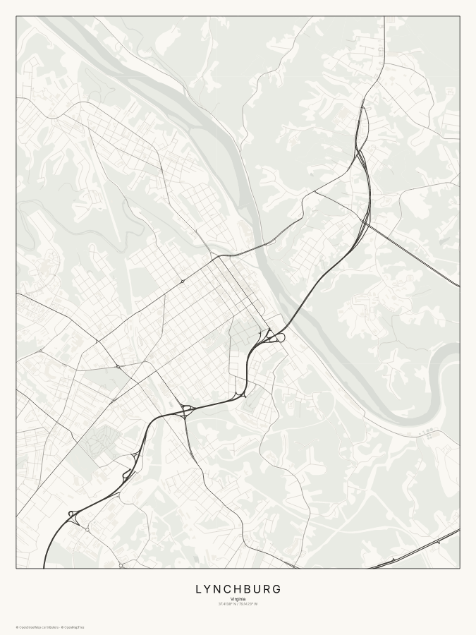 Lynchburg map poster, classic style