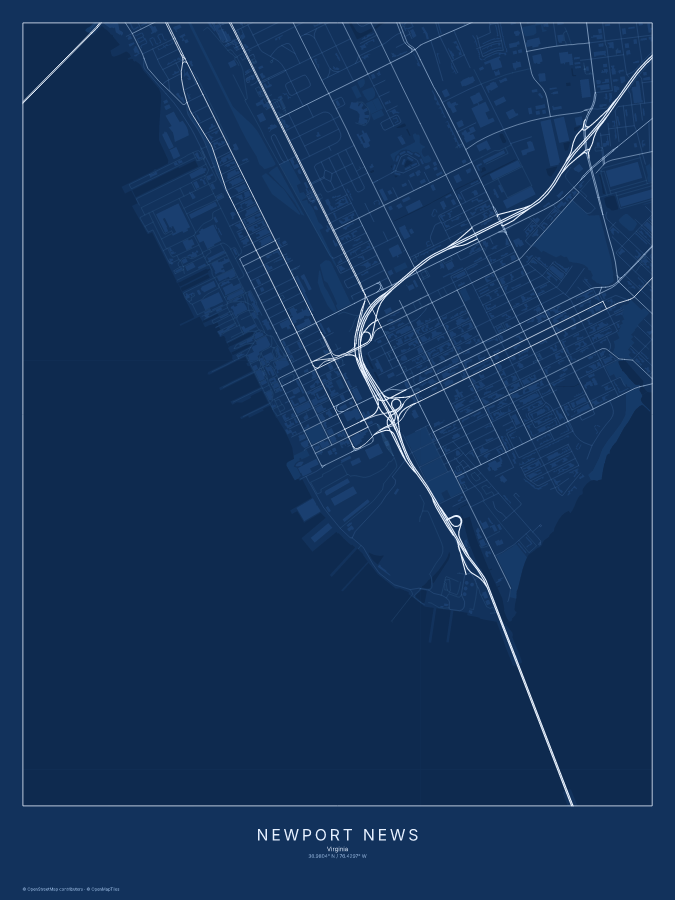 Newport News map poster, blueprint style