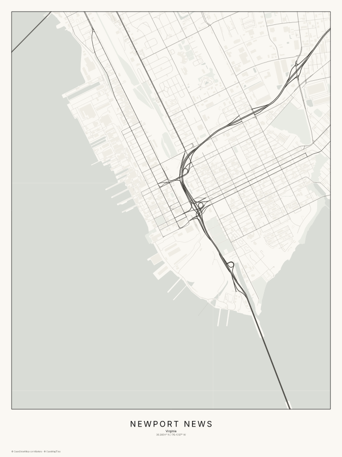 Newport News map poster, classic style