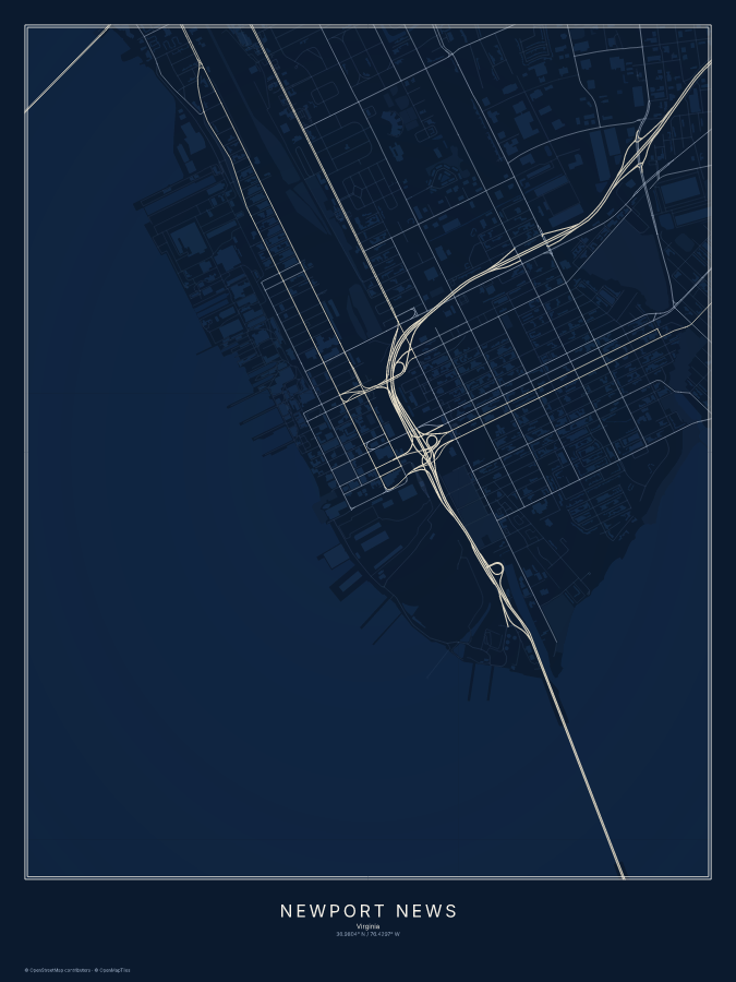 Newport News map poster, midnight style