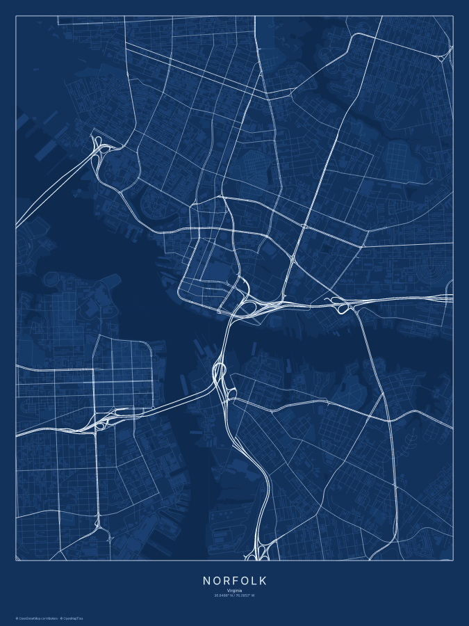 Norfolk map poster, blueprint style