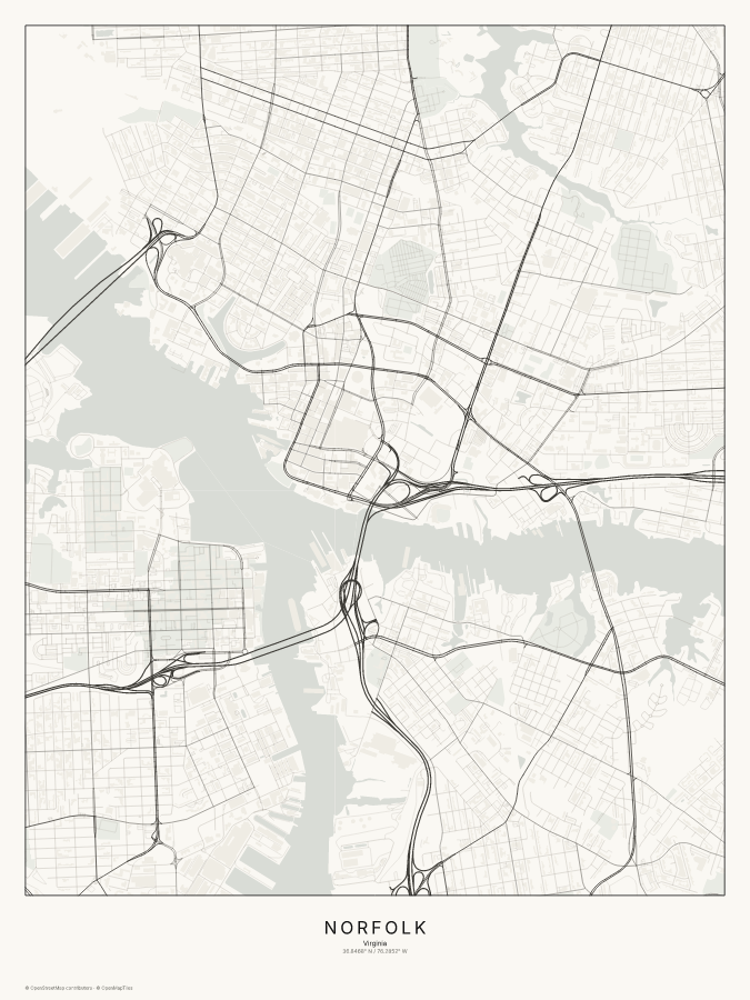Norfolk map poster, classic style