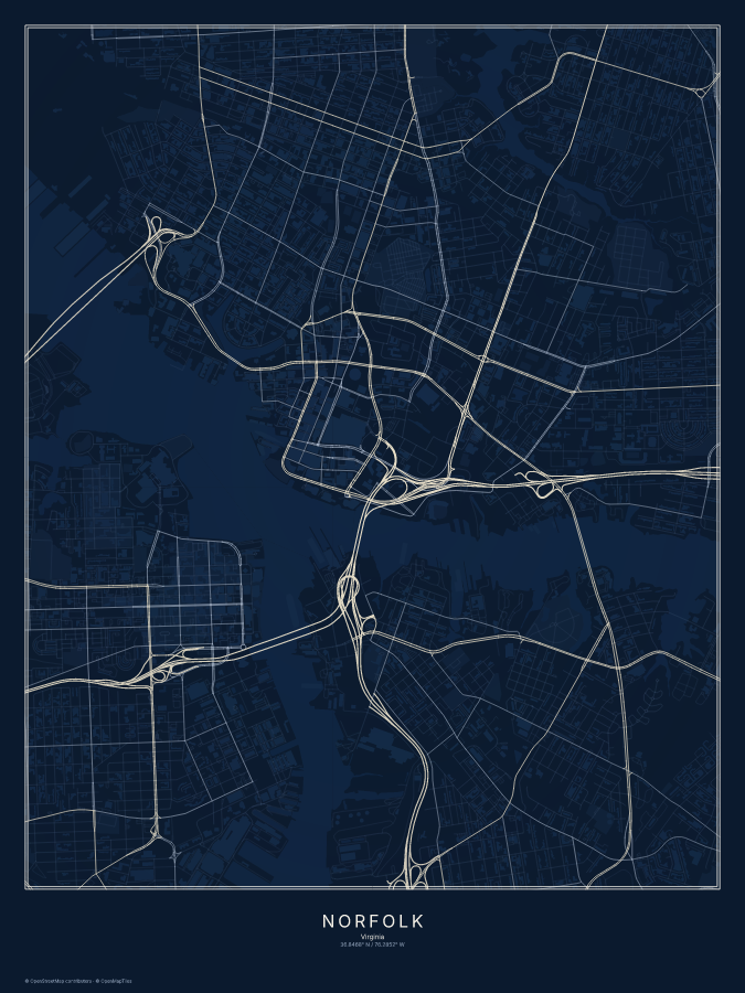 Norfolk map poster, midnight style