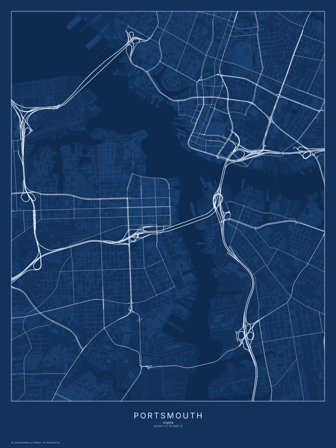Portsmouth map poster, blueprint style