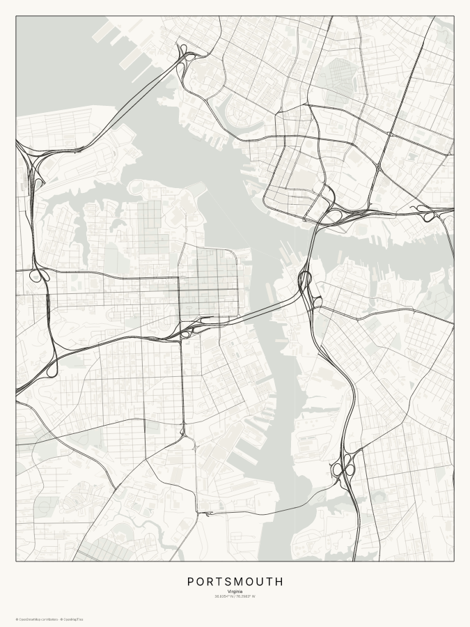 Portsmouth map poster, classic style