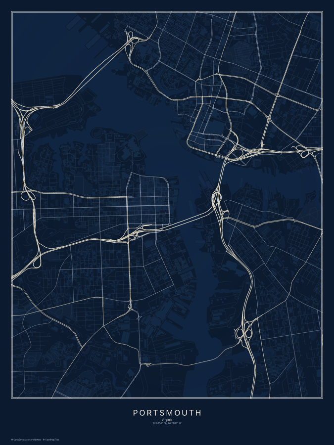 Portsmouth map poster, midnight style